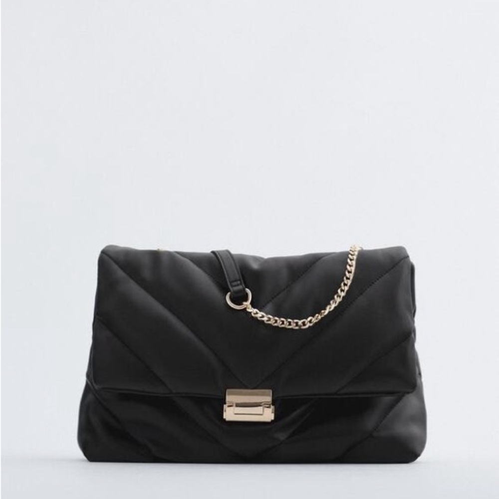 Zara Black Quilted Maxi Crossbody Bag